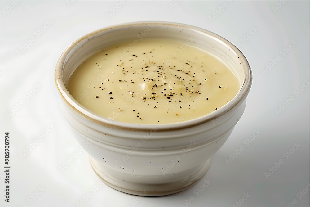Spiced celeriac soup in a white ceramic bowl Spiced celeriac soup in a white ceramic bowl