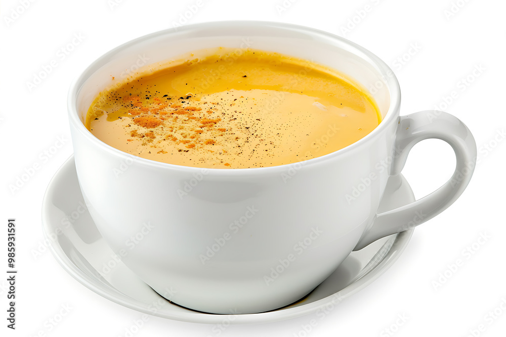 Spiced pumpkin soup in a white ceramic bowl Spiced pumpkin soup in a white ceramic bowl
