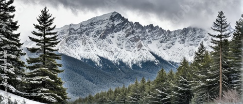 Snowy Mountain Range in Winter