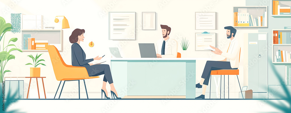 Business Meeting in Modern Office Setting Business Meeting in Modern Office Setting