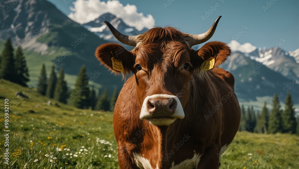 Cow standing in Alpine meadows. Cow standing in Alpine meadows.