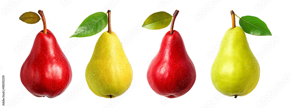 Pears red and yellow with leaves on a transparent background Pears red and yellow with leaves on a transparent background