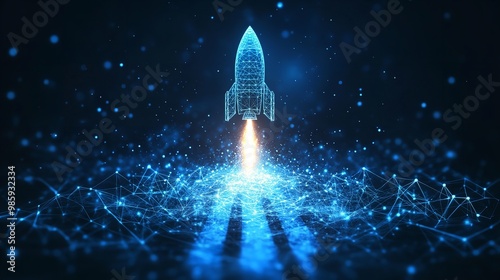 Rocket Icon in Focus on Digital Background with Copy Space for Text