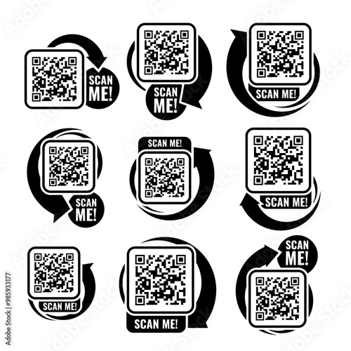 Qr code template set. Scan me icon for payment. QR code mockup Symbol. Vector illustration