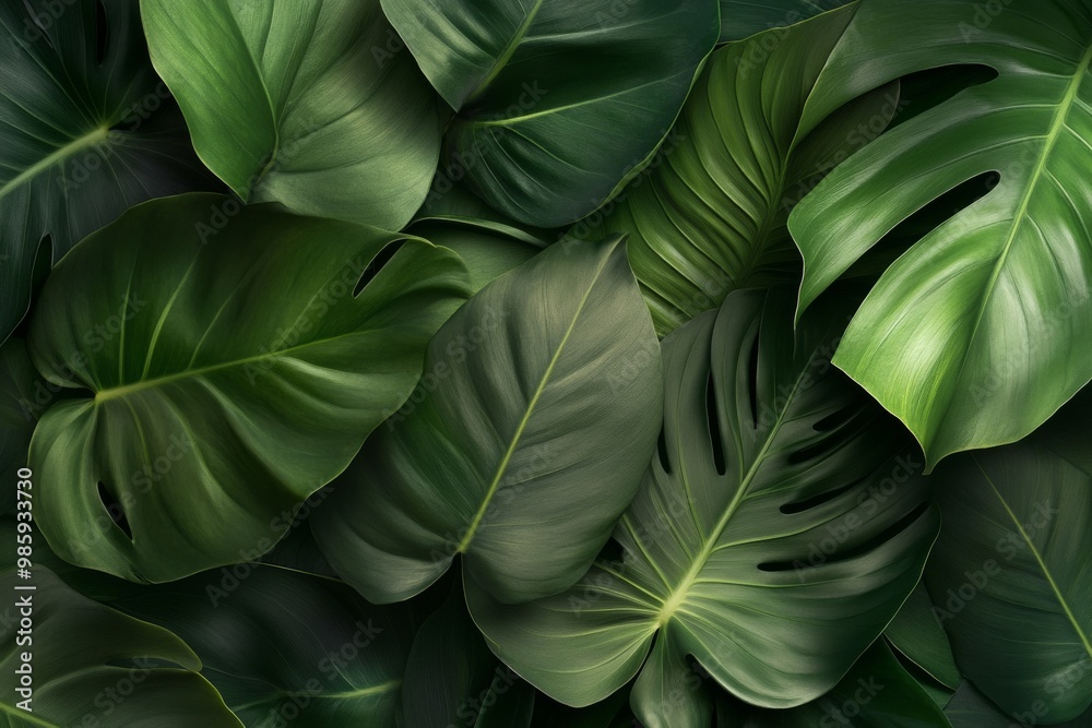 Fototapeta premium Tropical Leaf Collage: A Lush Green Tapestry