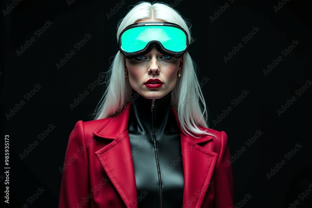 person with helmet, glasses and coat jacket on black background generative AI person with helmet, glasses and coat jacket on black background generative AI