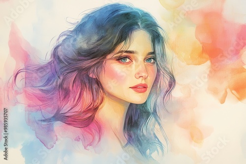 Dreamy Watercolor Portrait of a Woman