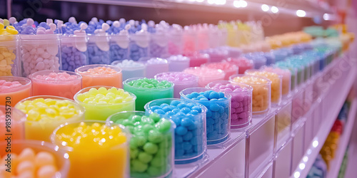 A display of flavored toothpastes and mints, invitingly arranged.