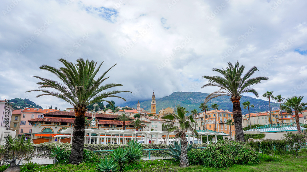 Fototapeta premium Panorama of the central part of Menton, France.