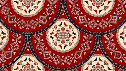 Polish traditional embroidery pattern, abstract 4k background loop in colors