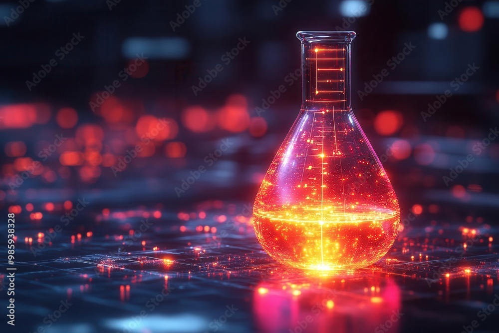 futuristic laboratory flask with neon liquid digital vector illustration dark tech background glowing colors scientific aesthetic 3d rendering symbolizing innovation and chemical research futuristic laboratory flask with neon liquid digital vector illustration dark tech background glowing colors scientific aesthetic 3d rendering symbolizing innovation and chemical research