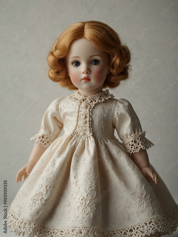 Delicate porcelain doll on a plain white background. Delicate porcelain doll on a plain white background.