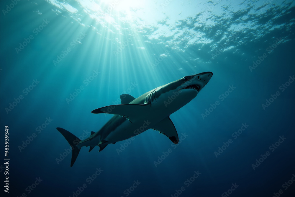 shark in deep dark sea ocean, generative AI shark in deep dark sea ocean, generative AI
