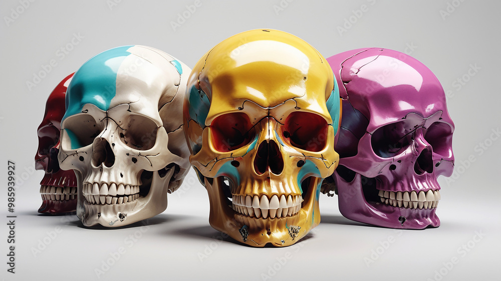 A skull creatively rendered in diverse styles on a clean white backdrop, offering unique variations A skull creatively rendered in diverse styles on a clean white backdrop, offering unique variations