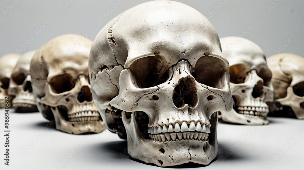 A skull creatively rendered in diverse styles on a clean white backdrop, offering unique variations A skull creatively rendered in diverse styles on a clean white backdrop, offering unique variations
