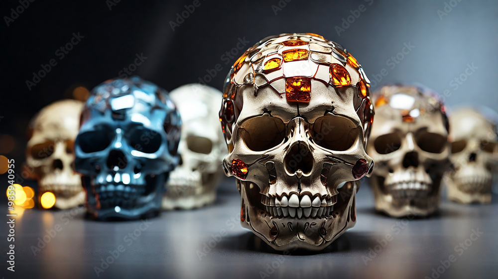 A skull creatively rendered in diverse styles on a clean white backdrop, offering unique variations A skull creatively rendered in diverse styles on a clean white backdrop, offering unique variations