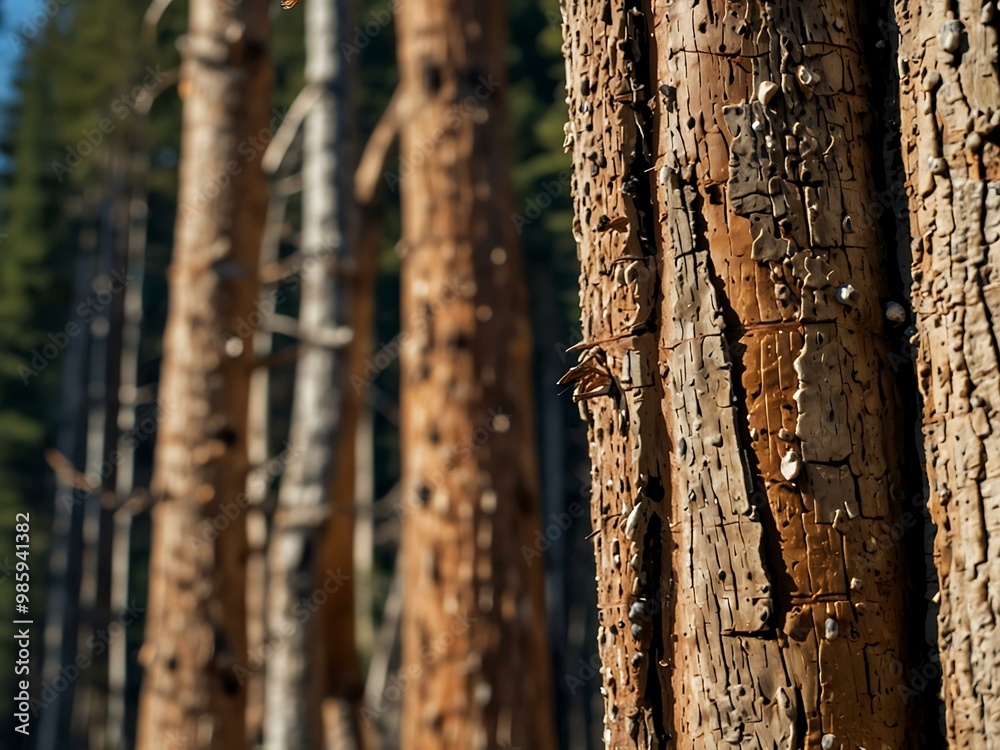 Fototapeta premium Detailed view of bark beetle devastation in Dolomite forests.
