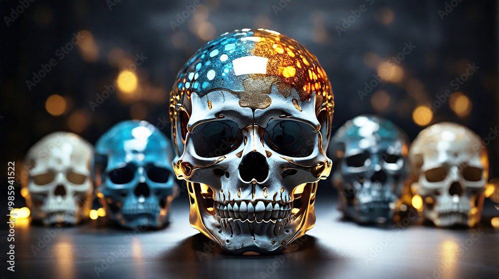A skull creatively rendered in diverse styles on a clean white backdrop, offering unique variations A skull creatively rendered in diverse styles on a clean white backdrop, offering unique variations