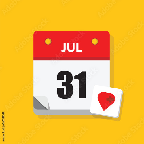 calender icon, 31 july icon with yellow background