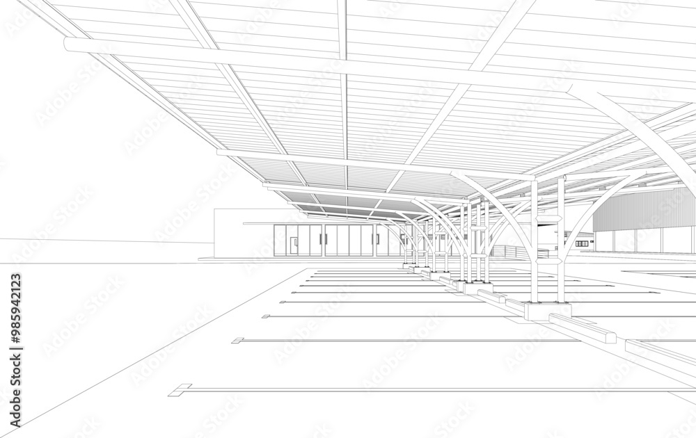 3D illustration of parking and carport