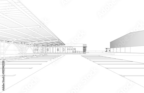 3D illustration of parking and carport