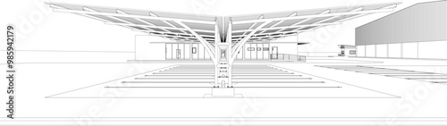 3D illustration of parking and carport