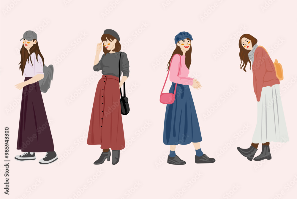 student woman character set student woman character set