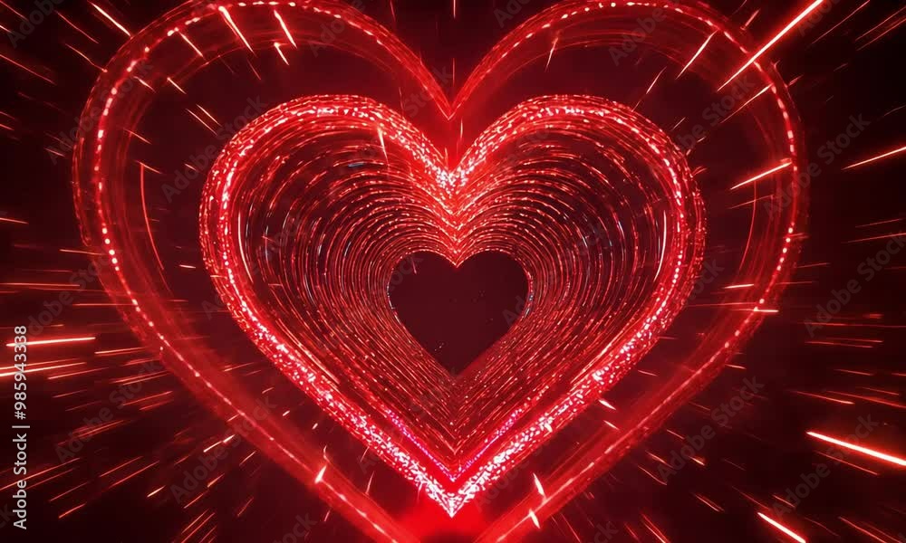 Abstract red heart glowing light.