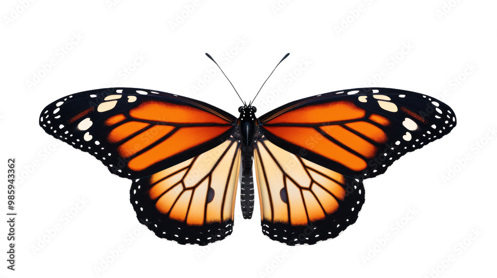 Obraz premium A stunning close-up of a monarch butterfly showcasing its vibrant orange and black wings, symbolizing beauty and nature in summer and spring