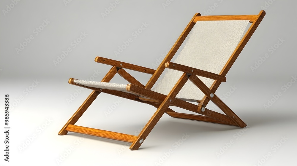 A 3D rendered photograph of a folding wooden deck chair with a fabric seat isolated on a clean white background This minimalist classic chair design is perfect for outdoor relaxation patio garden A 3D rendered photograph of a folding wooden deck chair with a fabric seat isolated on a clean white background This minimalist classic chair design is perfect for outdoor relaxation patio garden