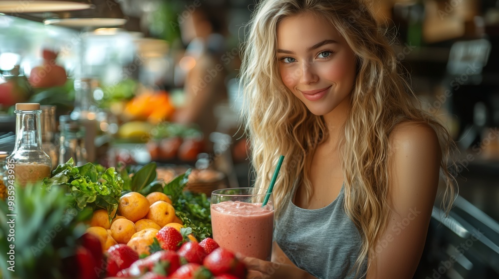 Woman Making Healthy Smoothie with Fresh Fruits Woman Making Healthy Smoothie with Fresh Fruits