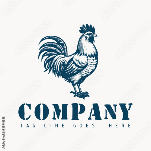 cool retro vintage hand drawn chicken farm logo