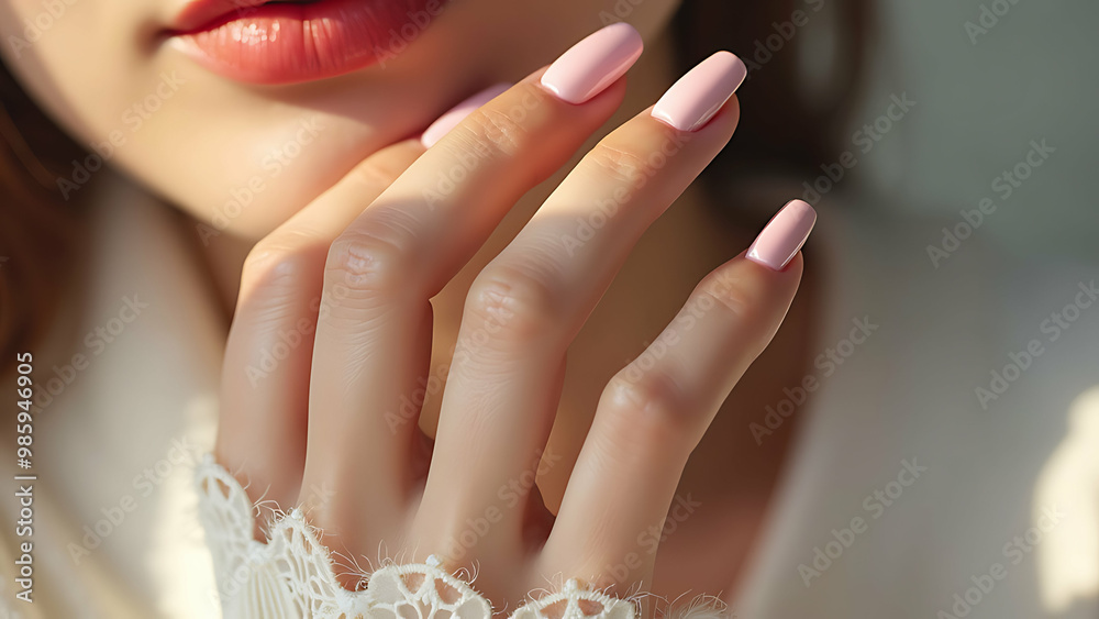 Fototapeta premium Studio portrait of beautiful serious woman with colored nails