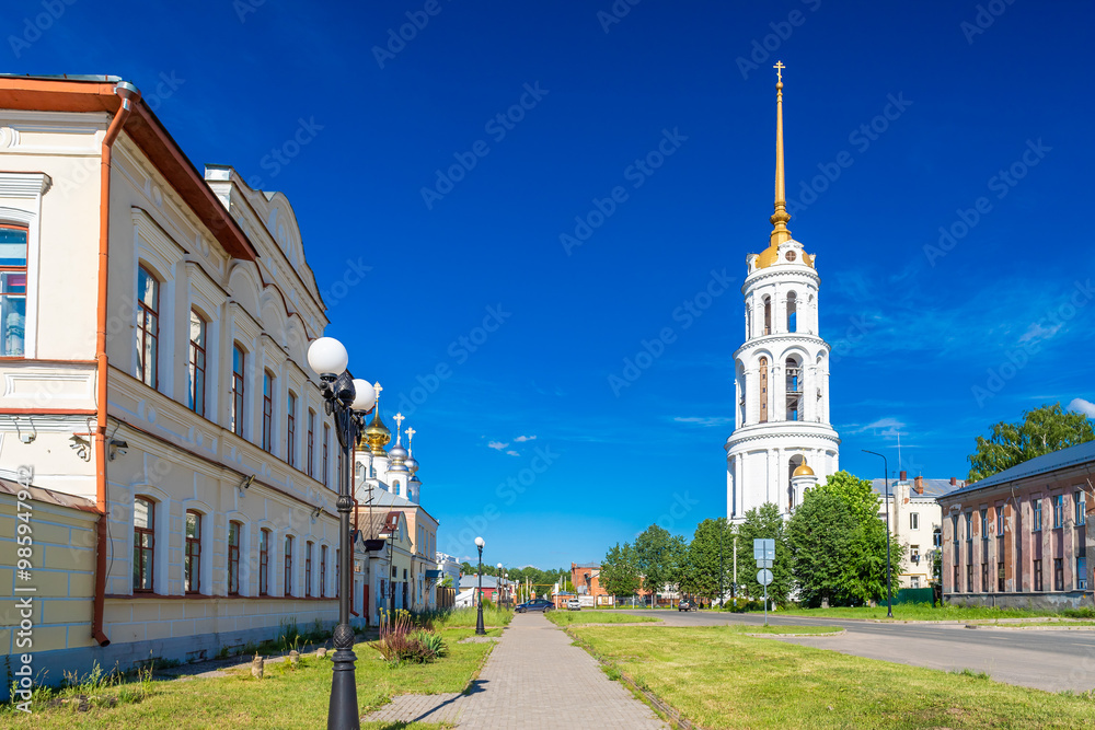 Cityscape of Shuya, an old Russian town. A part of The Golden Ring of Russia.
