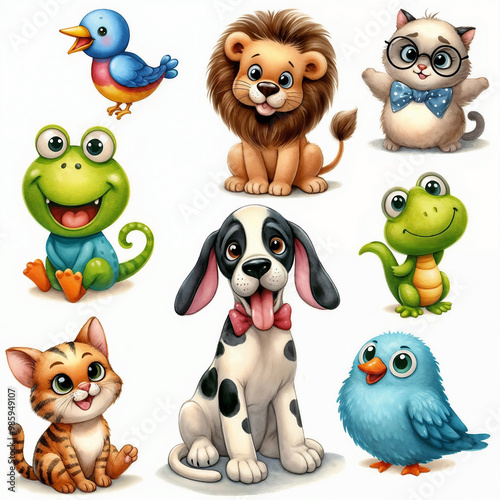 Set of pets on white background. AI