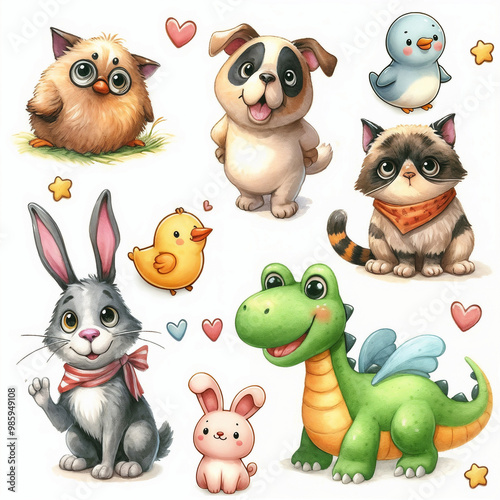 Set of pets on white background. AI