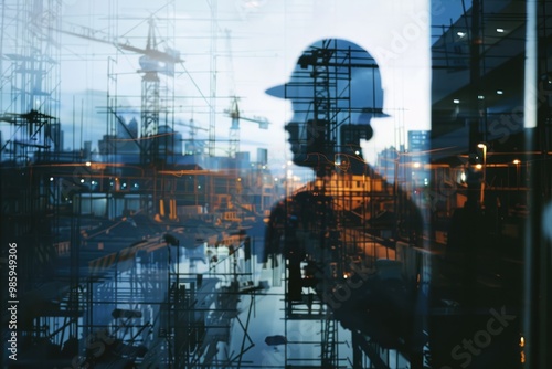 Wallpaper Mural Double exposure of silhouette construction site . Torontodigital.ca