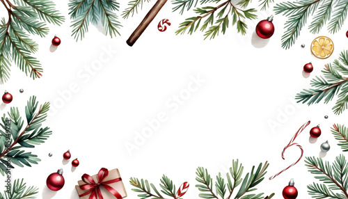 Obraz na płótnie place text background branches olated christmas watercolor illustration fir frame merry christmas new year christmas tree branch celebration design fir tree greeting card holiday leaf pine watercolor w salonie