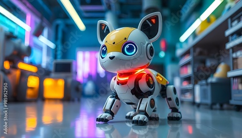 Wallpaper Mural A futuristic robotic animal cute in a cyberpunk room  Torontodigital.ca