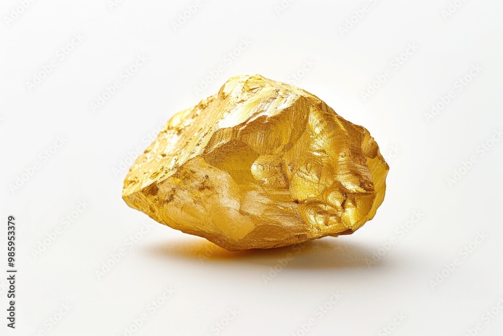 A piece of gold sits on a white surface A piece of gold sits on a white surface