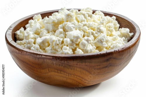 Wallpaper Mural A wooden bowl filled with cottage cheese on a white surface Torontodigital.ca