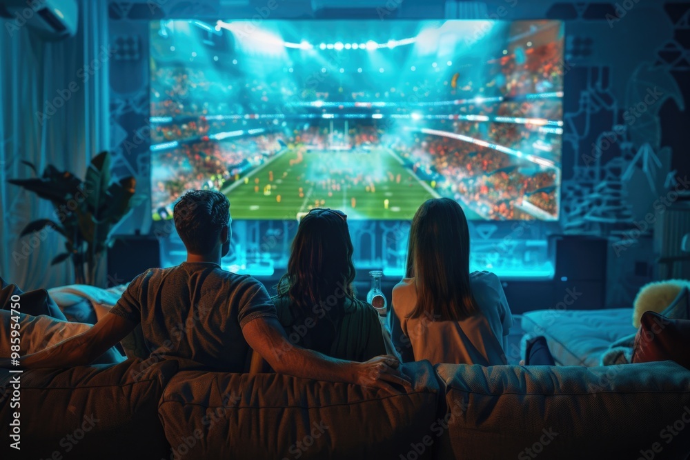 People gathered around TV watching a football match, possible family or friends gathering People gathered around TV watching a football match, possible family or friends gathering