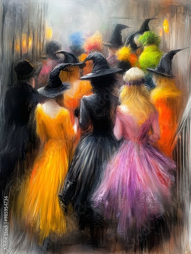 Mysterious and Alluring Halloween Costume Soire with Dramatic Impressionistic Art Style photo