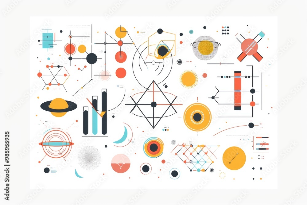 Obraz premium Collection of various geometric shapes, including spheres, cylinders, and cones
