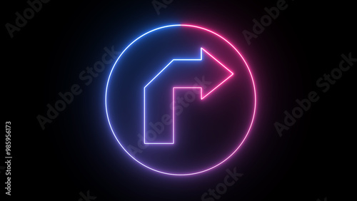 Angle circle right arrow line animation. Black background 4k video. Animated neon tow color arrow on black screen background