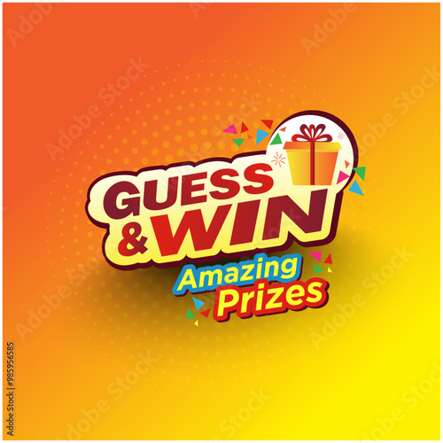 Guess and win Logo Unit Vector Design. Abstract, Contest, Gift, Giveaway. 