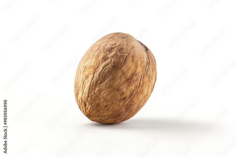 Single walnut shell on a clean white surface Single walnut shell on a clean white surface