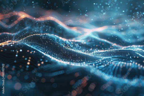 A digital representation of a wave of light with various colors and textures