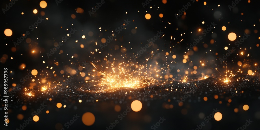 Fototapeta premium Silvester New Year 2025 background banner panorama long firework and sparklers on dark black night texture, with space for text