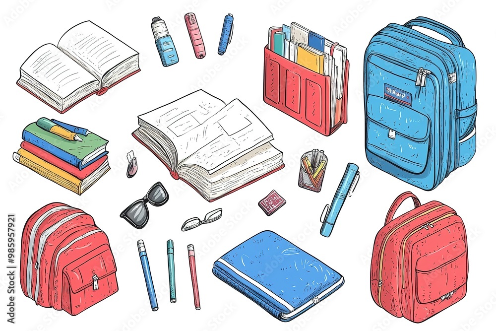 Reading book set in flat cartoon design. Stacks of books at bookstore or library. Student or reader bookshelf pack. Literature of different genres collection isolated elements. Vector illustration Reading book set in flat cartoon design. Stacks of books at bookstore or library. Student or reader bookshelf pack. Literature of different genres collection isolated elements. Vector illustration